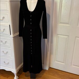 Black Long Sleeve Button-Up Dress 
Ribbed knit